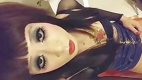 Amateur lady in tattered stockings and a dildo in her asshole