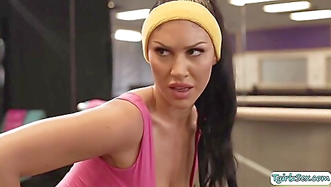 Busty tattooed blonde babe and busty hot brunette girl