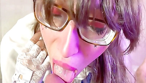 Brunette with natural tits and a natural body goes deepthroat