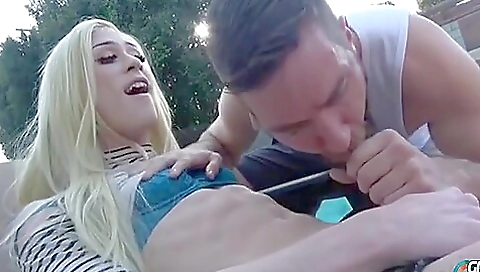 Busty blonde with tattooed pussy gets fucked in the pool