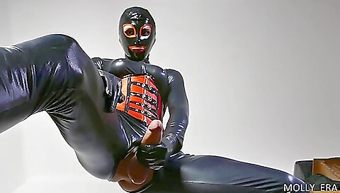 Sexy brunette shows her tight and firm cock to the camera