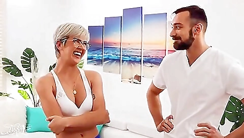 A shemale with big tits is a pleasure for the guy and the guy