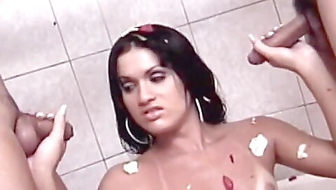 Busty tranny paints and fucks an asian girl in the woods