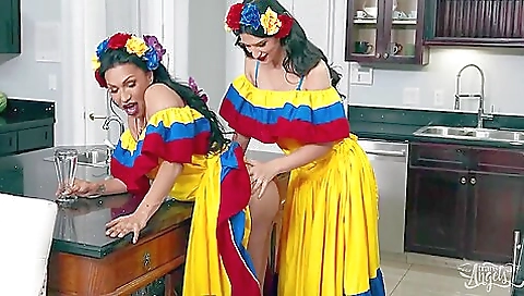 Latina bitches get fucked in the ass in a interracial threesome