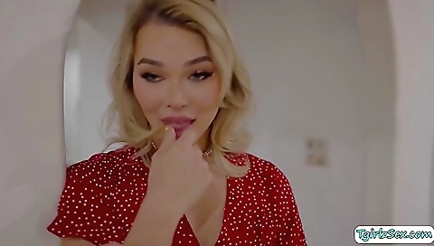 Sexy blonde babe gives us an exciting ride on her ass