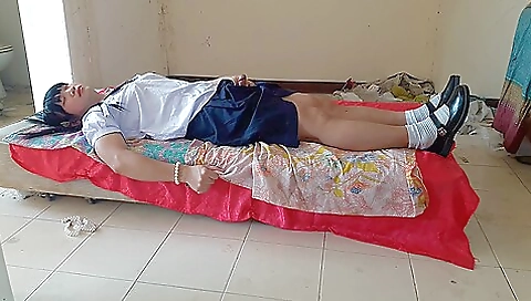 Asian beauty spreads her legs and has a fun outdoor scene