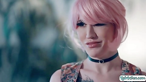 Tattooed redhead with big ass fucks a guy on the floor